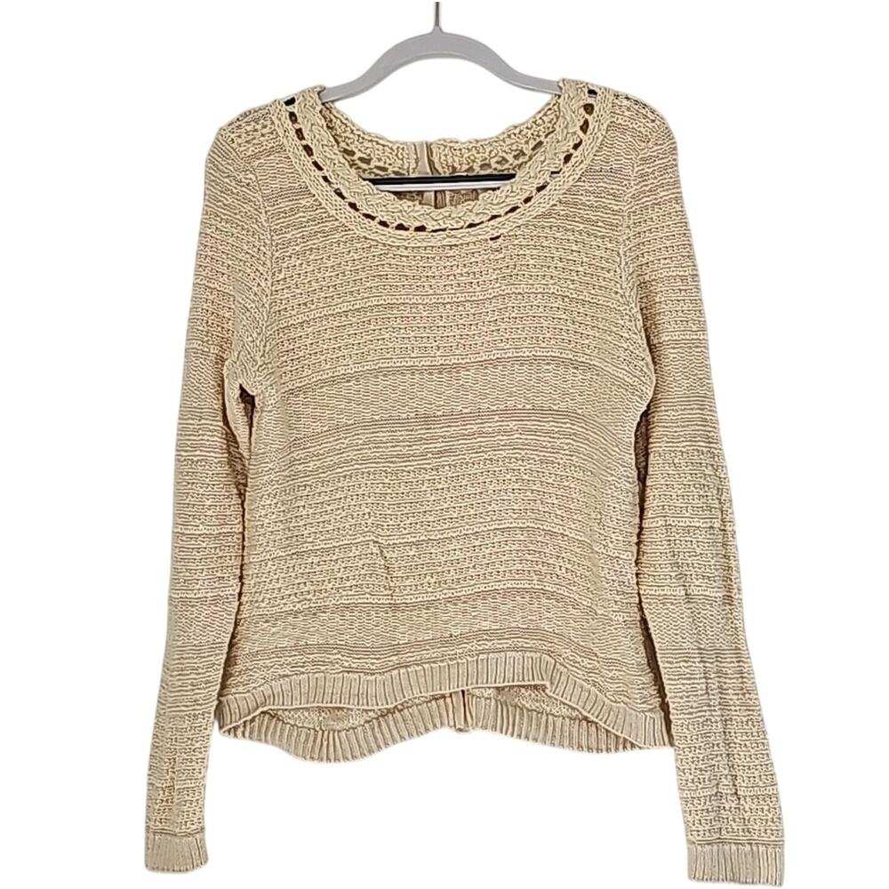 Moth Anthropologie Womens Sz L Beige Linen Blend Minimalist Fairy Preppy Sweater